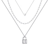 3PCS Heart&Link Chain&Lock Dainty Layered Choker Necklace